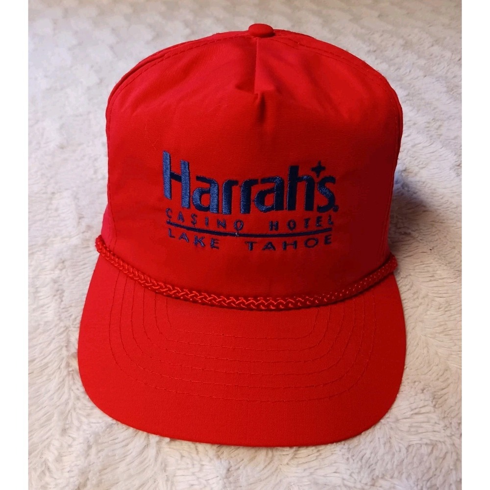 Vintage 90s Harrah's Casino Hotel Lake Tahoe Red Rope Hat Cap Strapback One Size